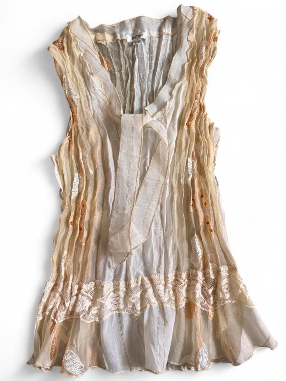 Jaipur Light Cream & Beige Ruffle Lace Tie-Neck Camisole